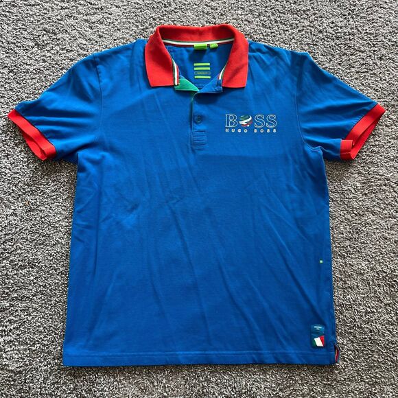 Boss Hugo Boss Team Italy 2014 Polo Shirt Paddy Flag Blue Mens XL - Picture 1 of 9